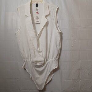 CIDER COLLAR SLEEVELESS BODYSUIT BLOUSE WHITE SIZE 2XL